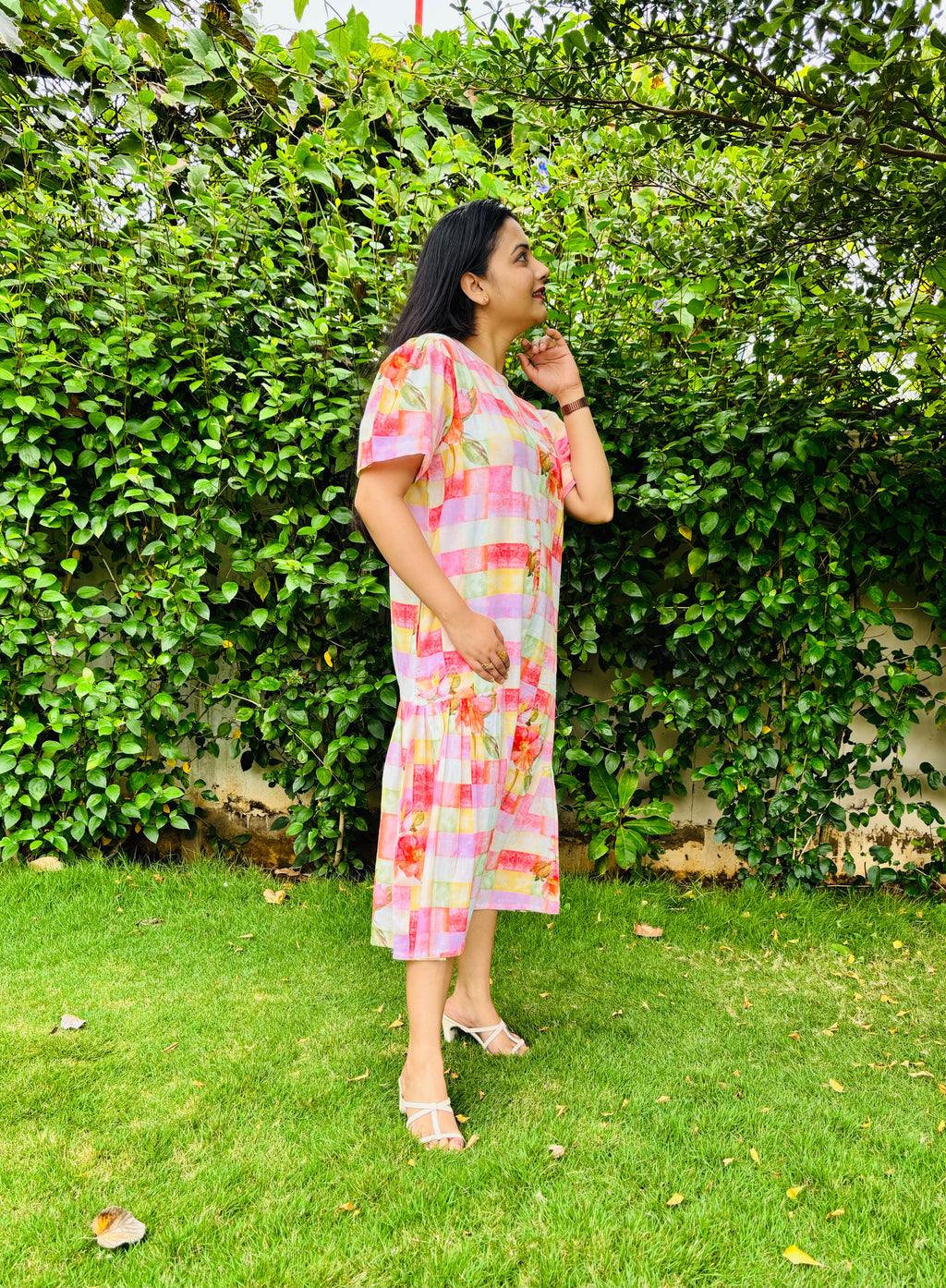 Pink Checks A-Line Dress