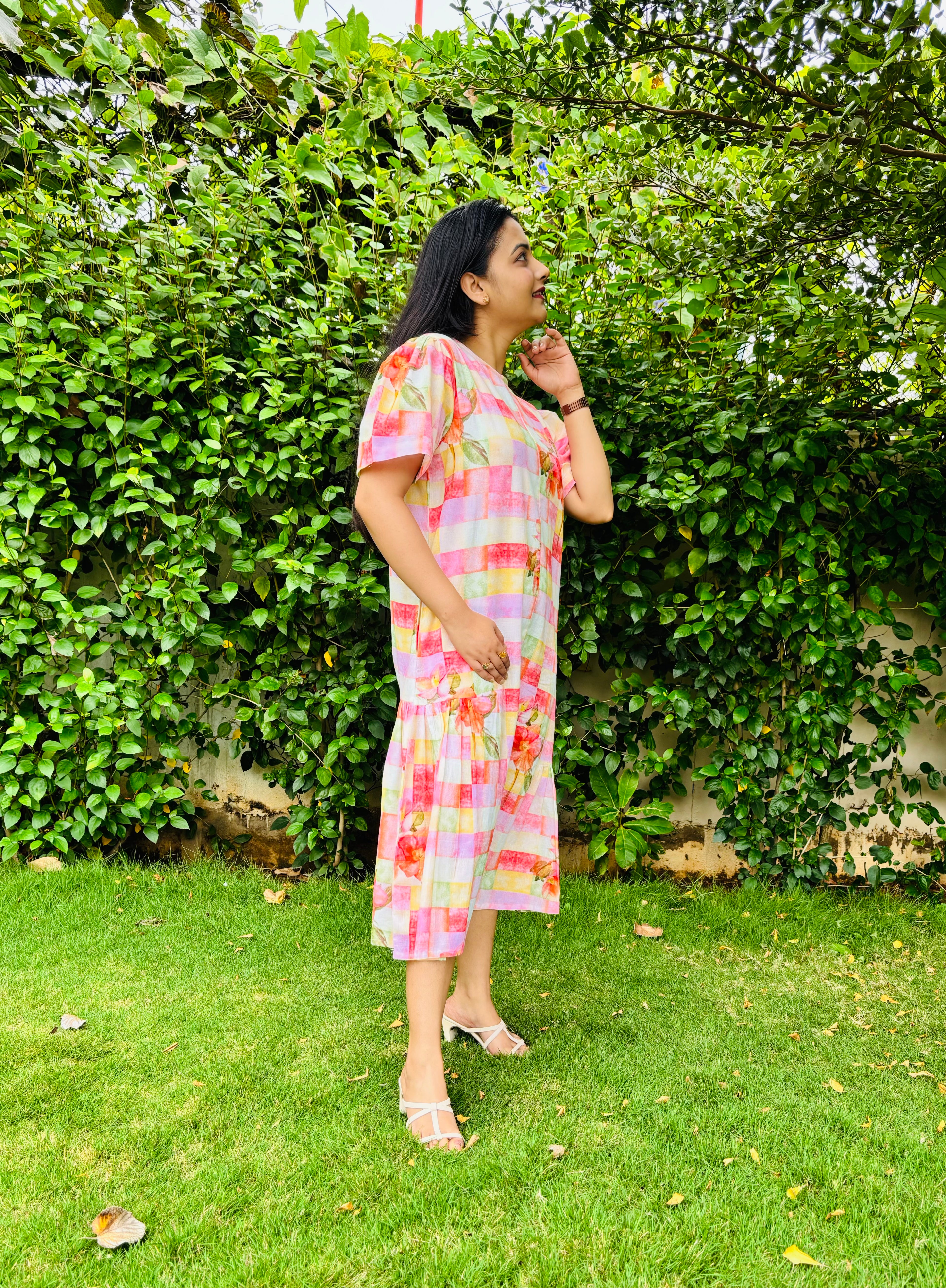 Pink Checks A-Line Dress