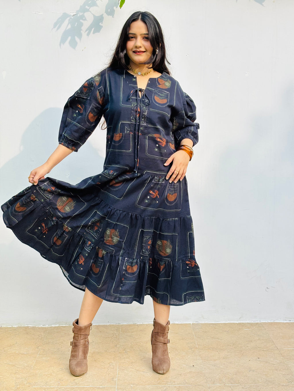 Charcoal Boho Tiered Dress