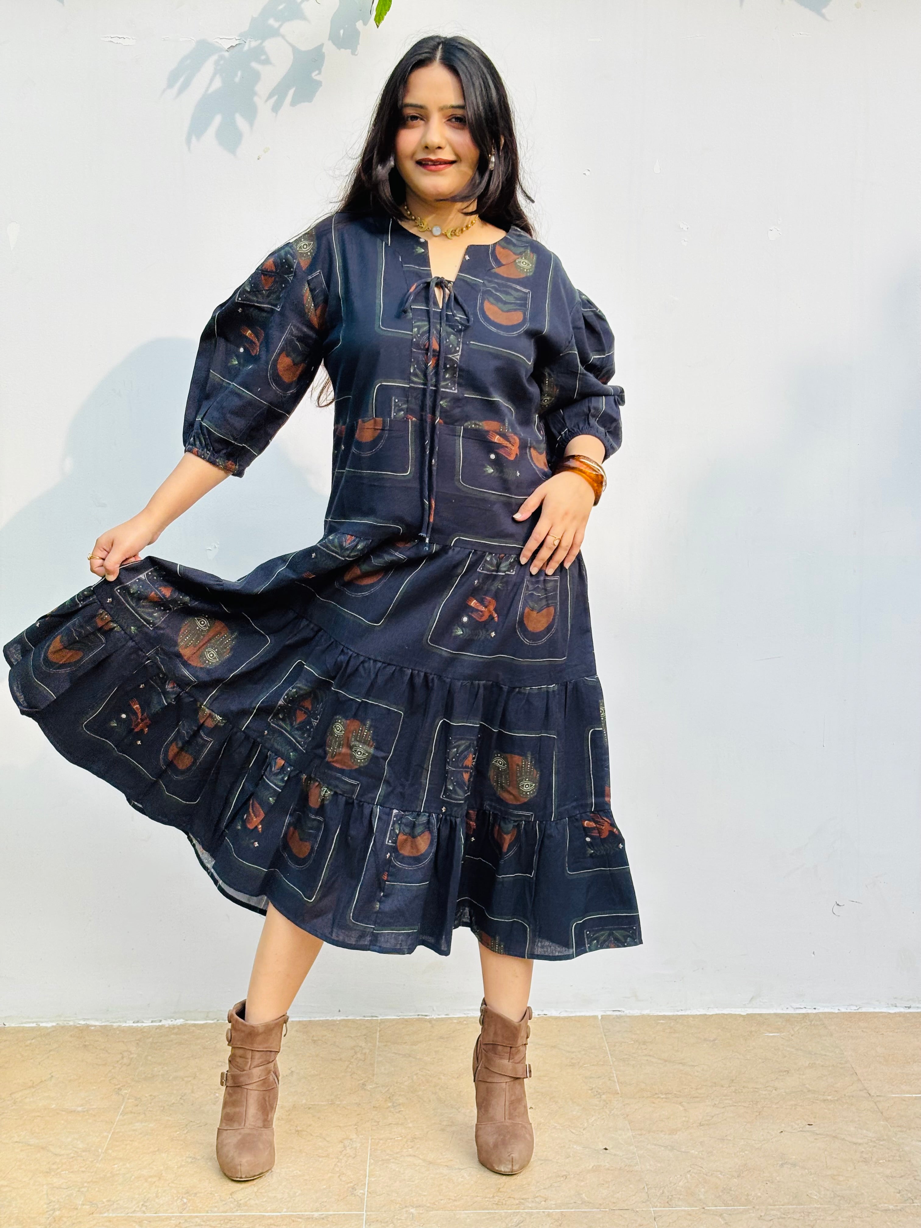 Charcoal Boho Tiered Dress