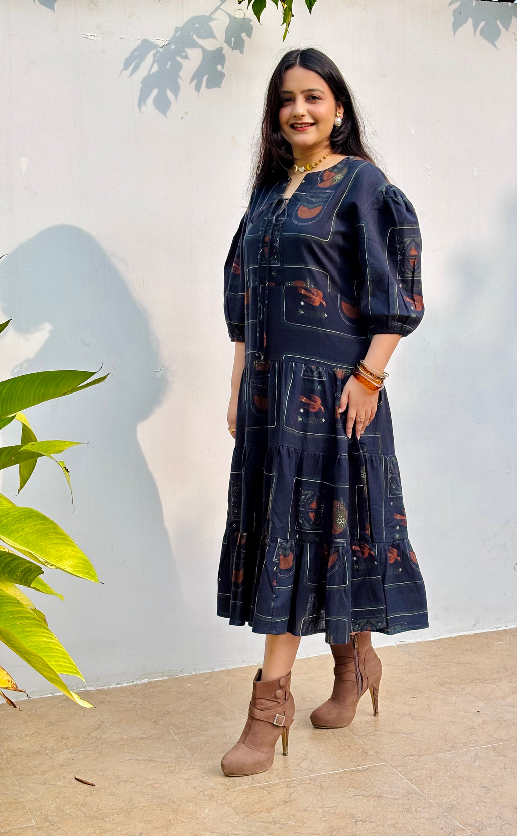 Charcoal Boho Tiered Dress