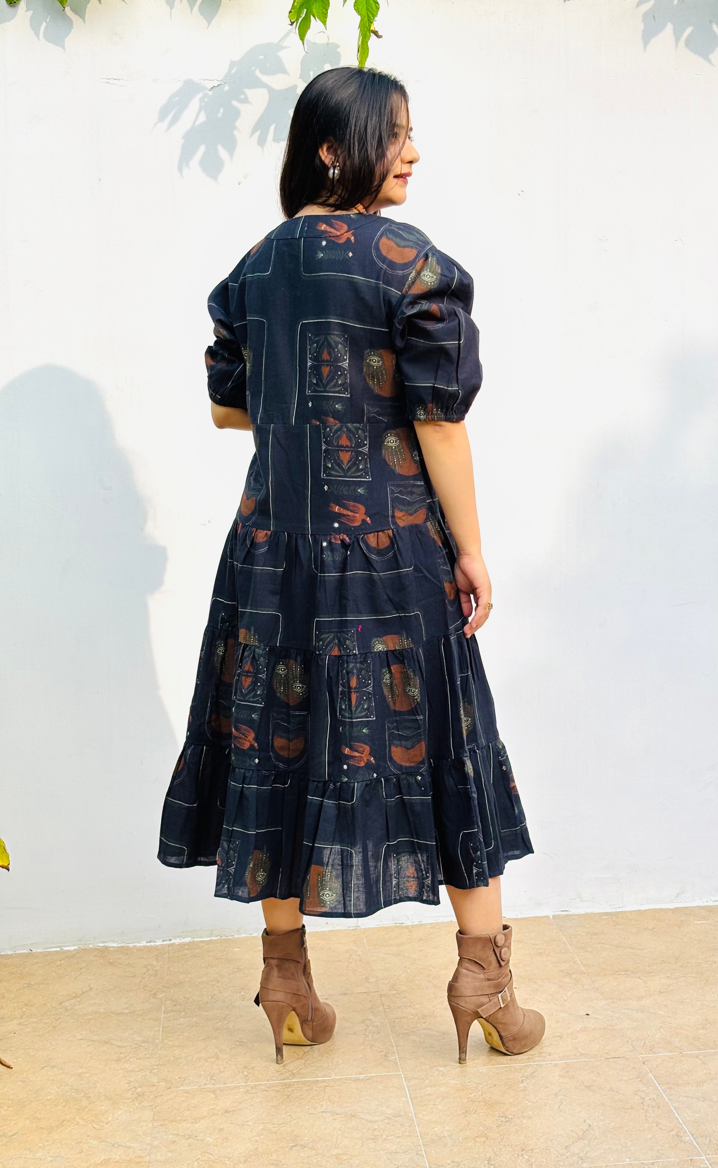 Charcoal Boho Tiered Dress