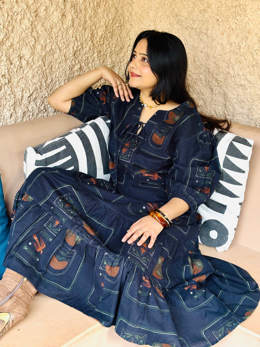 Charcoal Boho Tiered Dress