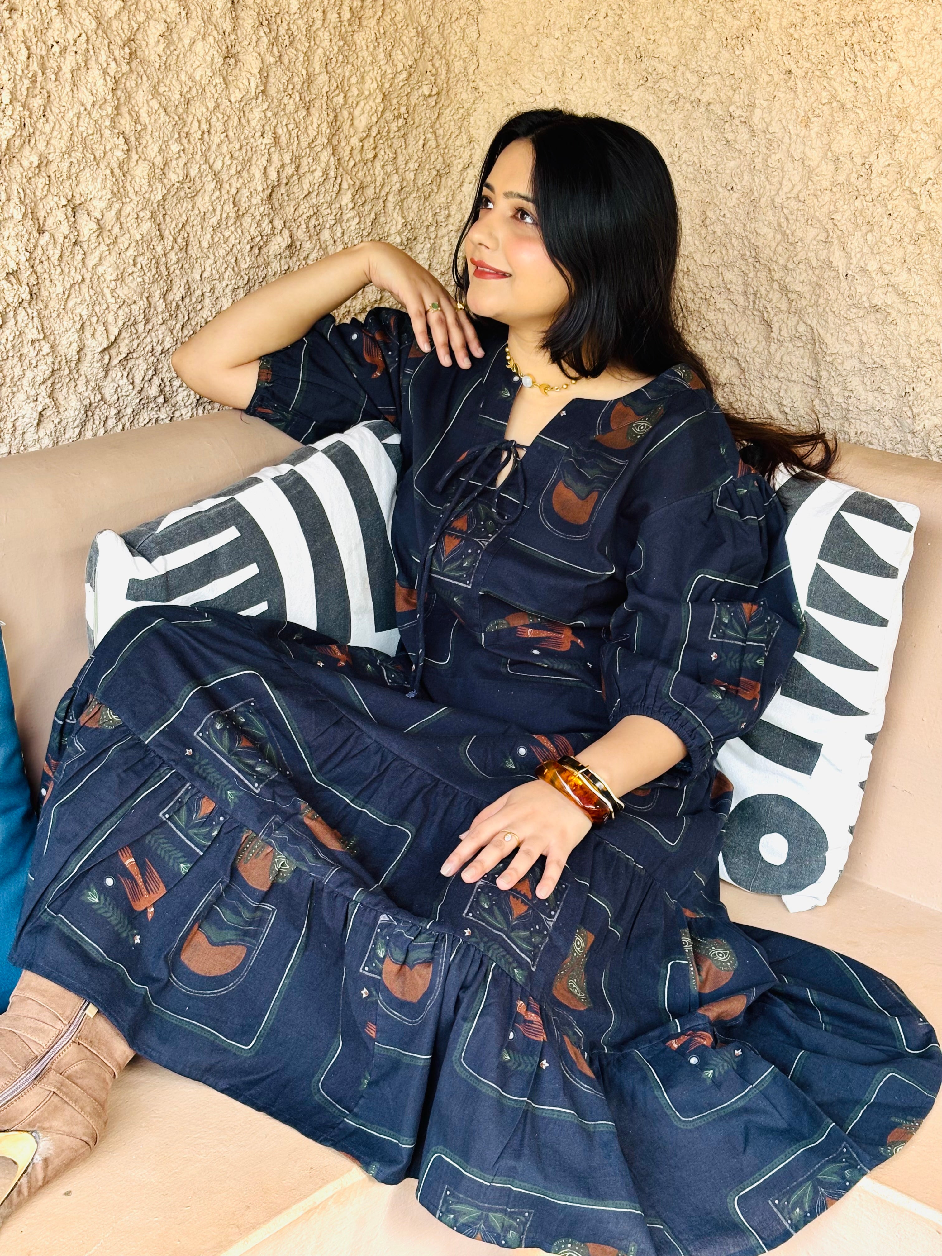 Charcoal Boho Tiered Dress