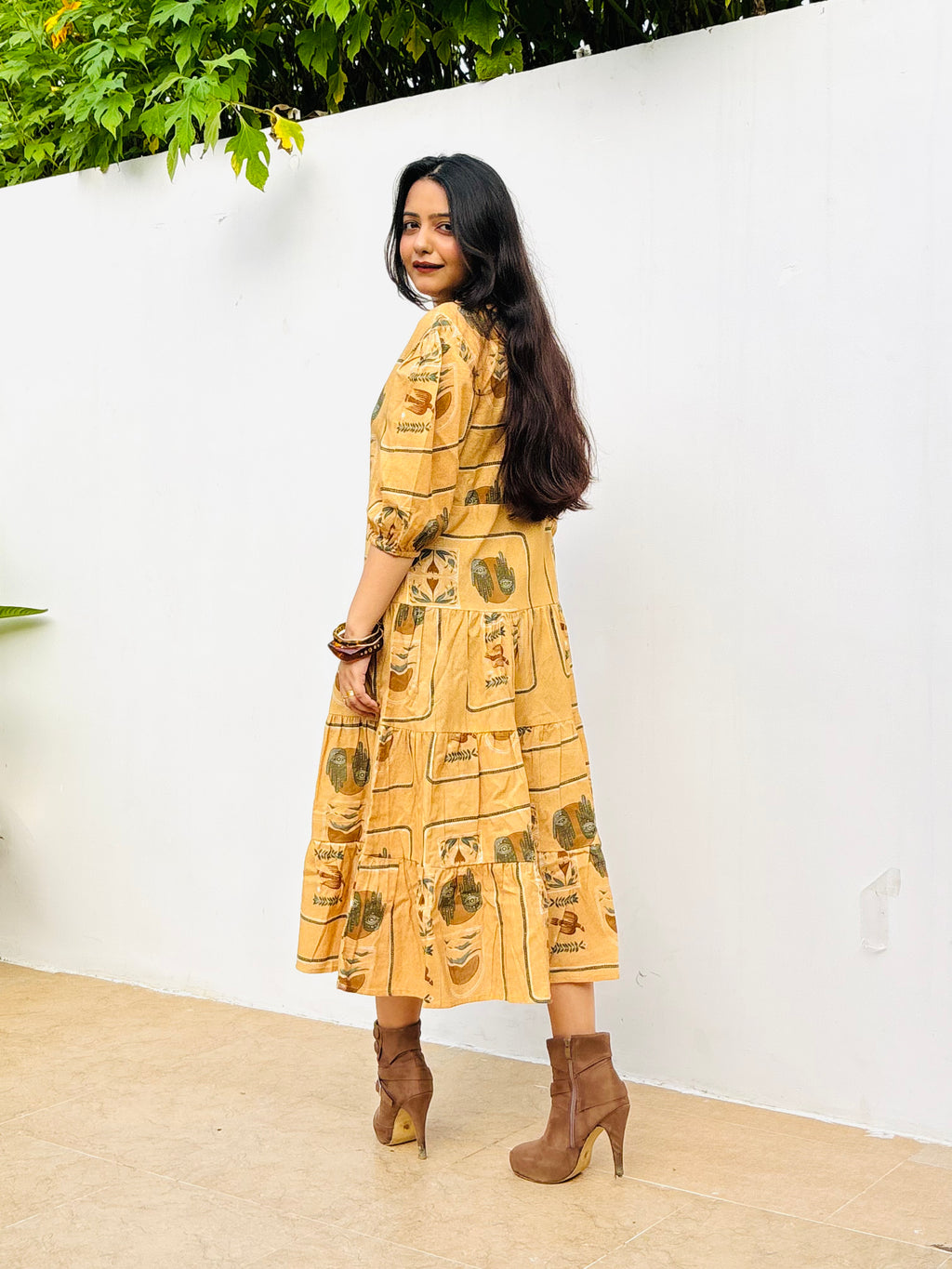 Beige Boho Tiered Dress