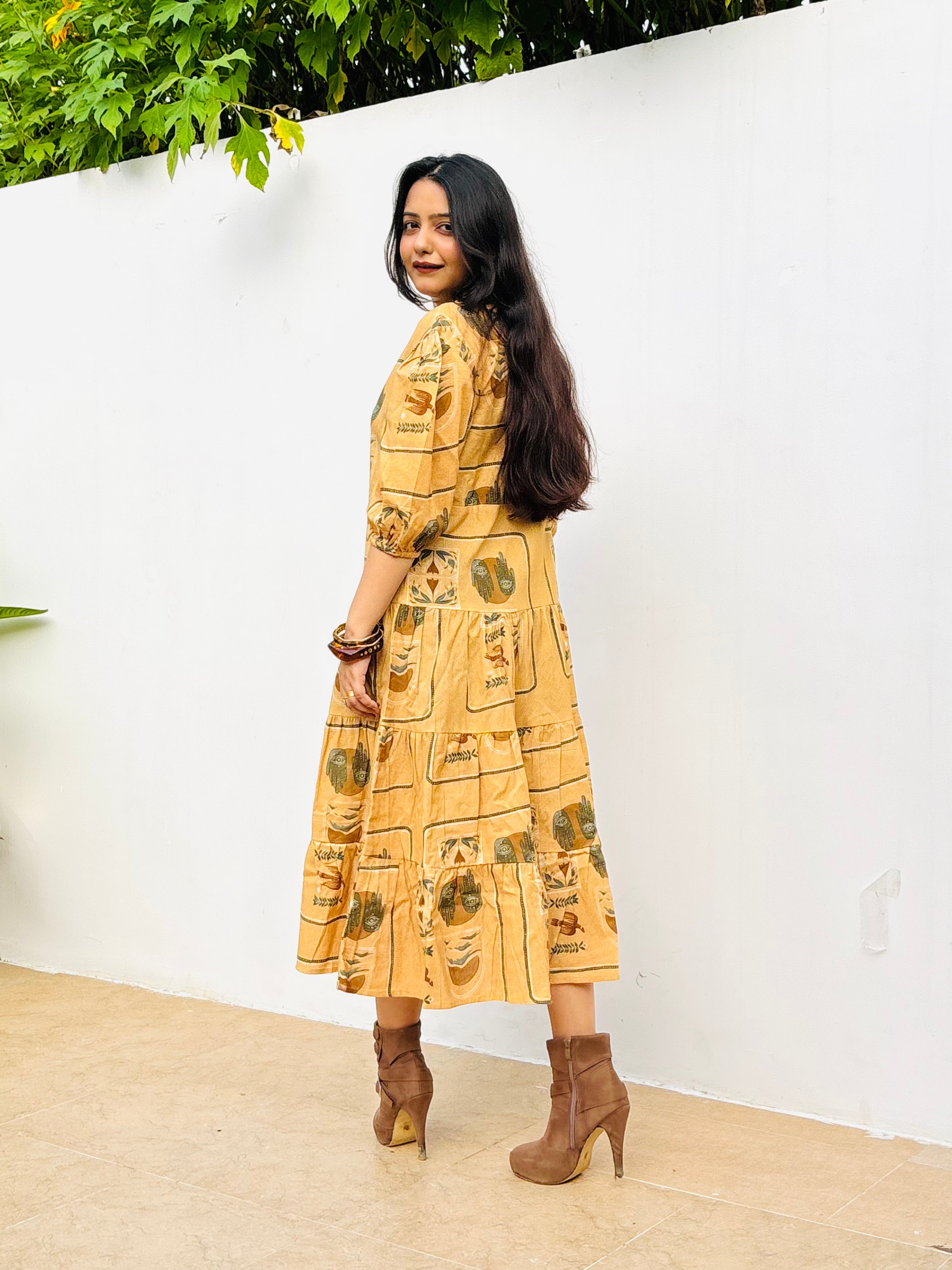 Beige Boho Tiered Dress